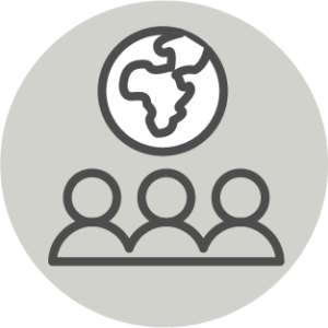 Icon of three people with globe overhead