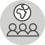 Icon of three people with globe overhead